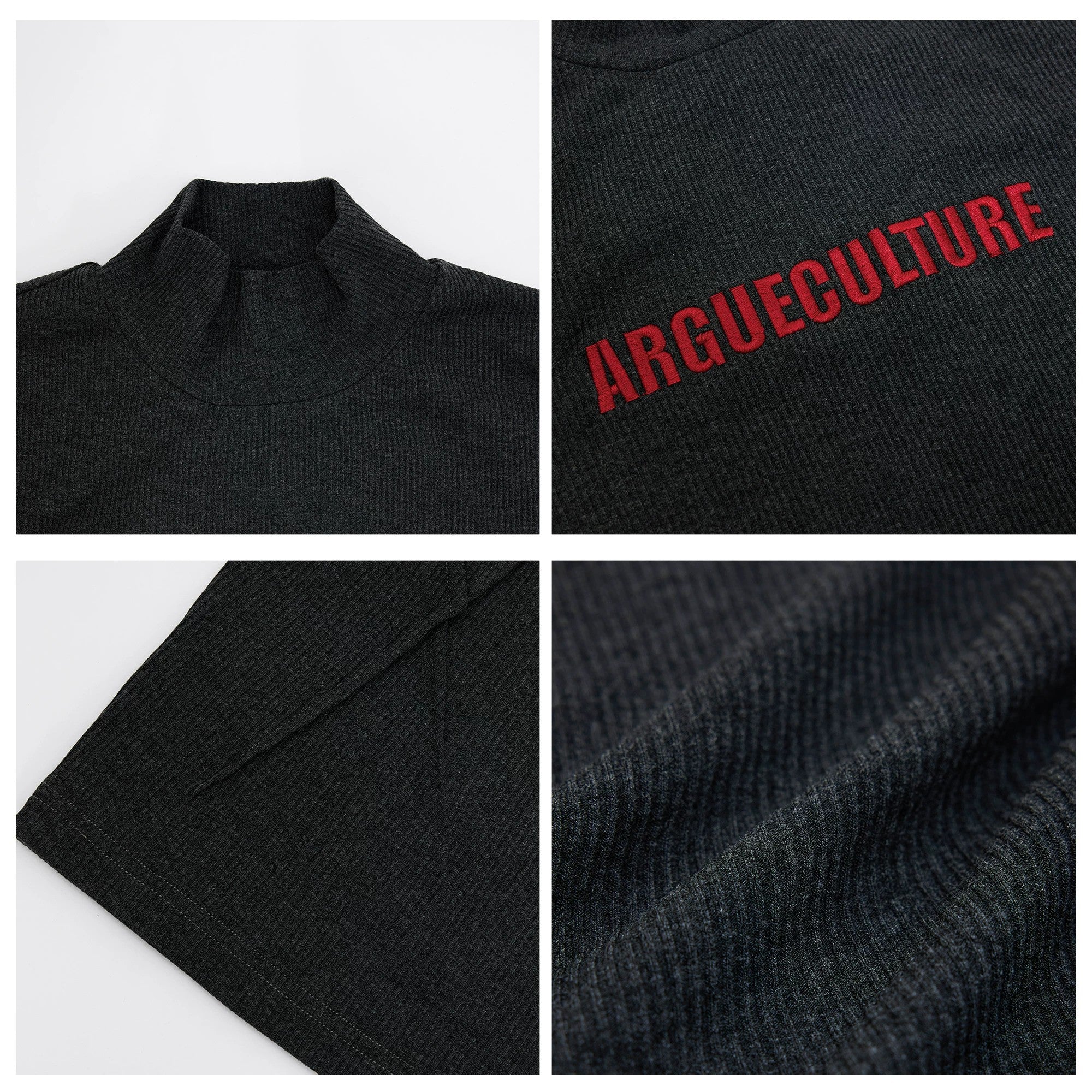 Deconstructed turtleneck tops in black white and gray colors
