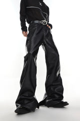 deconstructed-split-hem-leather-flare-pants-punk-streetwear-black