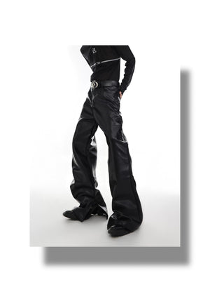 desc::deconstructed-split-hem-leather-flare-pants-punk-streetwear-detail-img-1