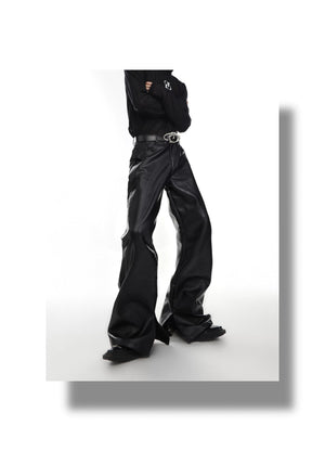 desc::deconstructed-split-hem-leather-flare-pants-punk-streetwear-detail-img-2