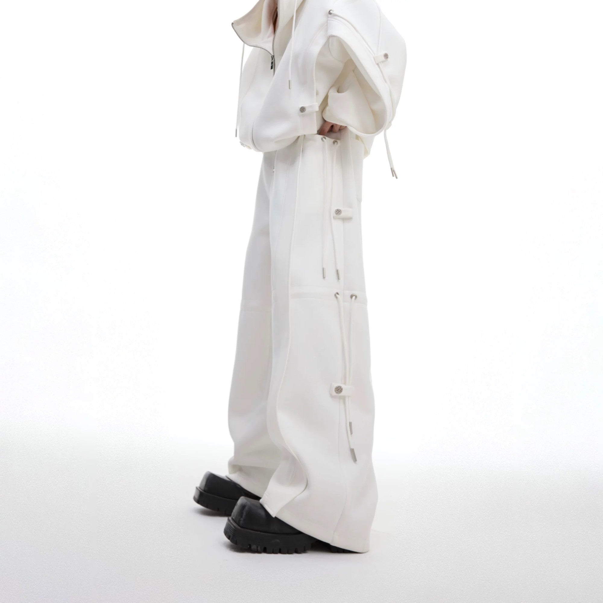 Men's deconstructed stacked wide-leg sweatpants in gray streetwear style