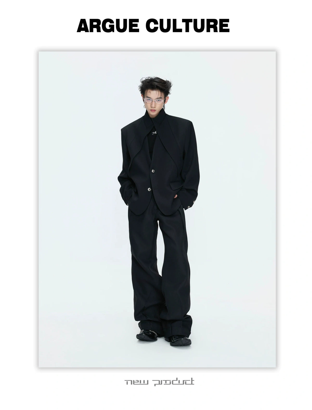 Deconstructed Stand-Collar Blazer and Trousers - detail image 7