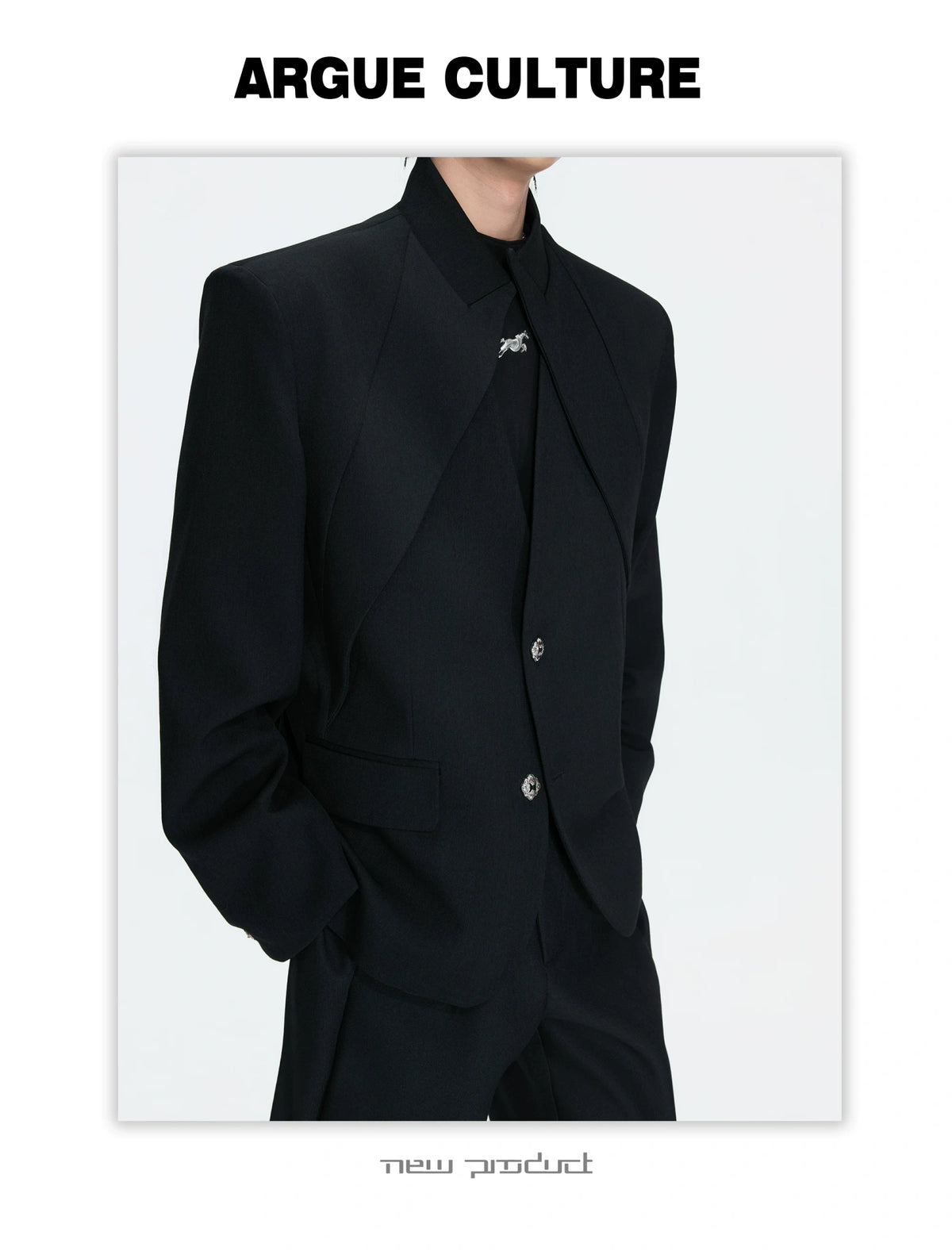 Deconstructed Stand-Collar Blazer and Trousers - detail image 11