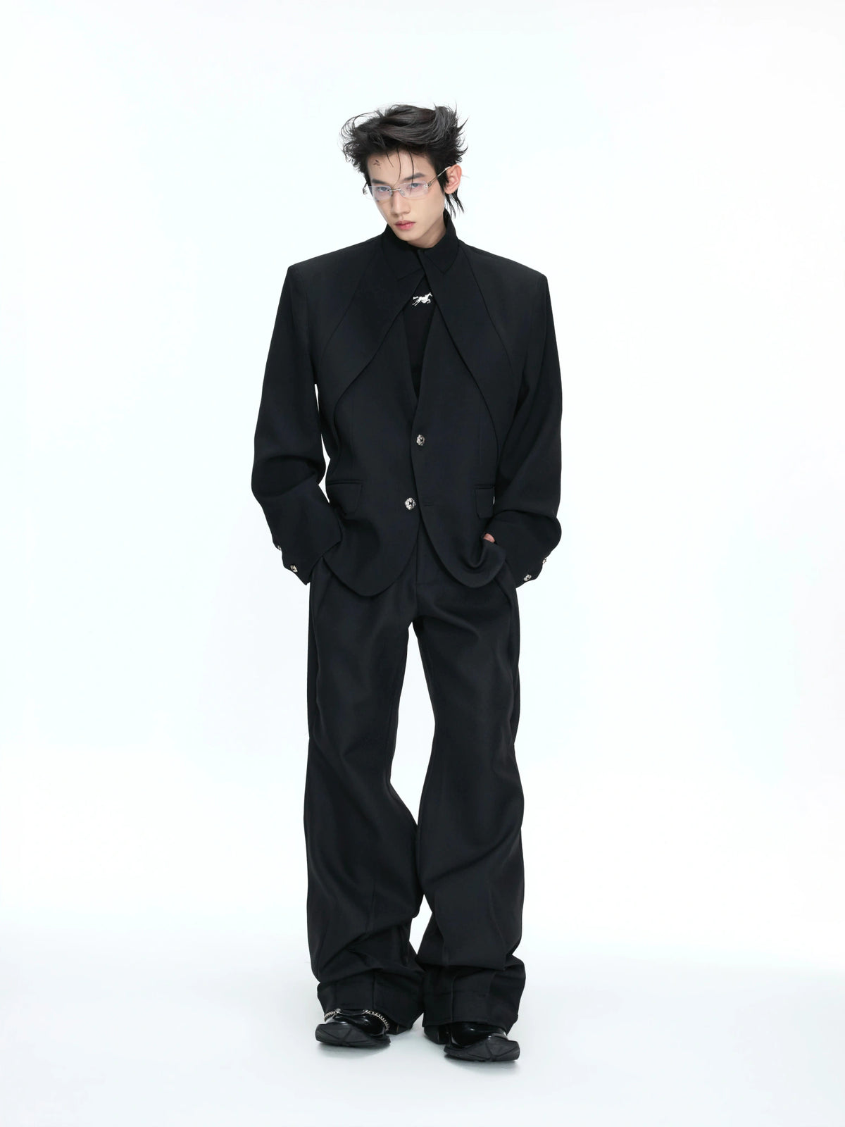 Deconstructed Stand-Collar Blazer and Trousers - main image 4