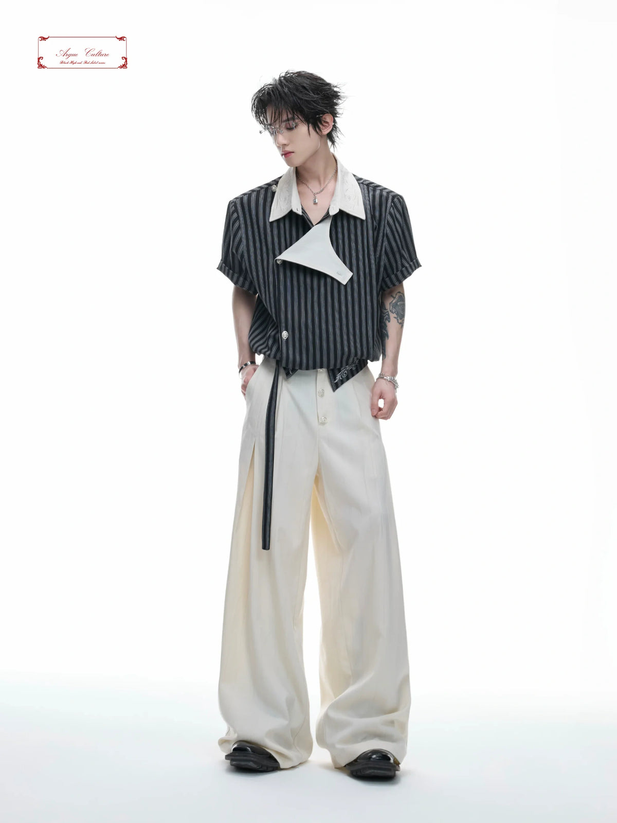 Deconstructed Striped Shirt & Pants With Embroidery - main image 1