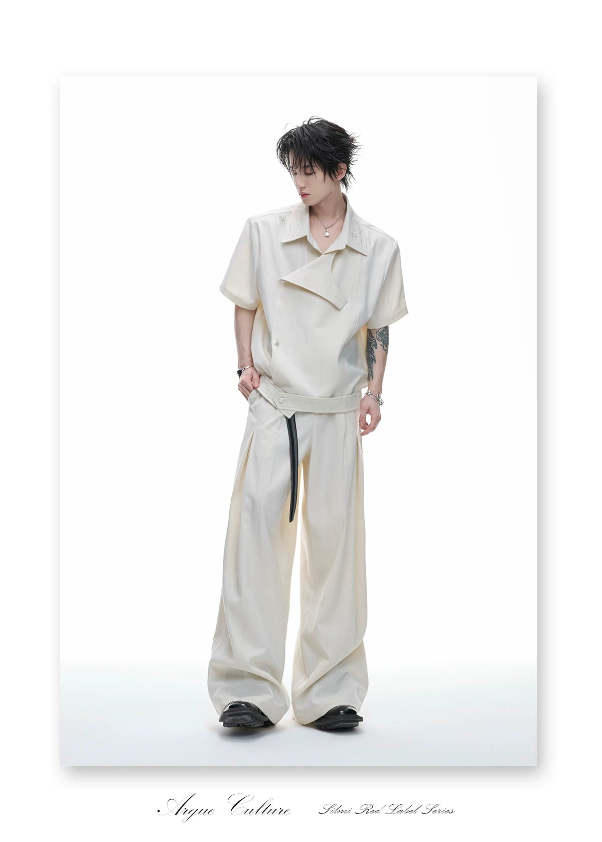 Deconstructed Striped Shirt & Pants With Embroidery - detail image 14
