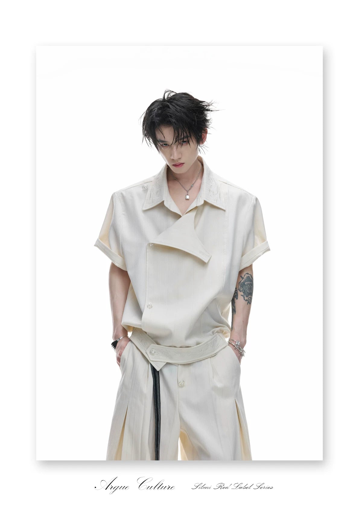 Deconstructed Striped Shirt & Pants With Embroidery - detail image 11
