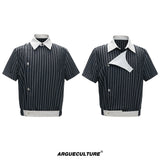 Deconstructed Striped Shirt & Pants With Embroidery - Black Top