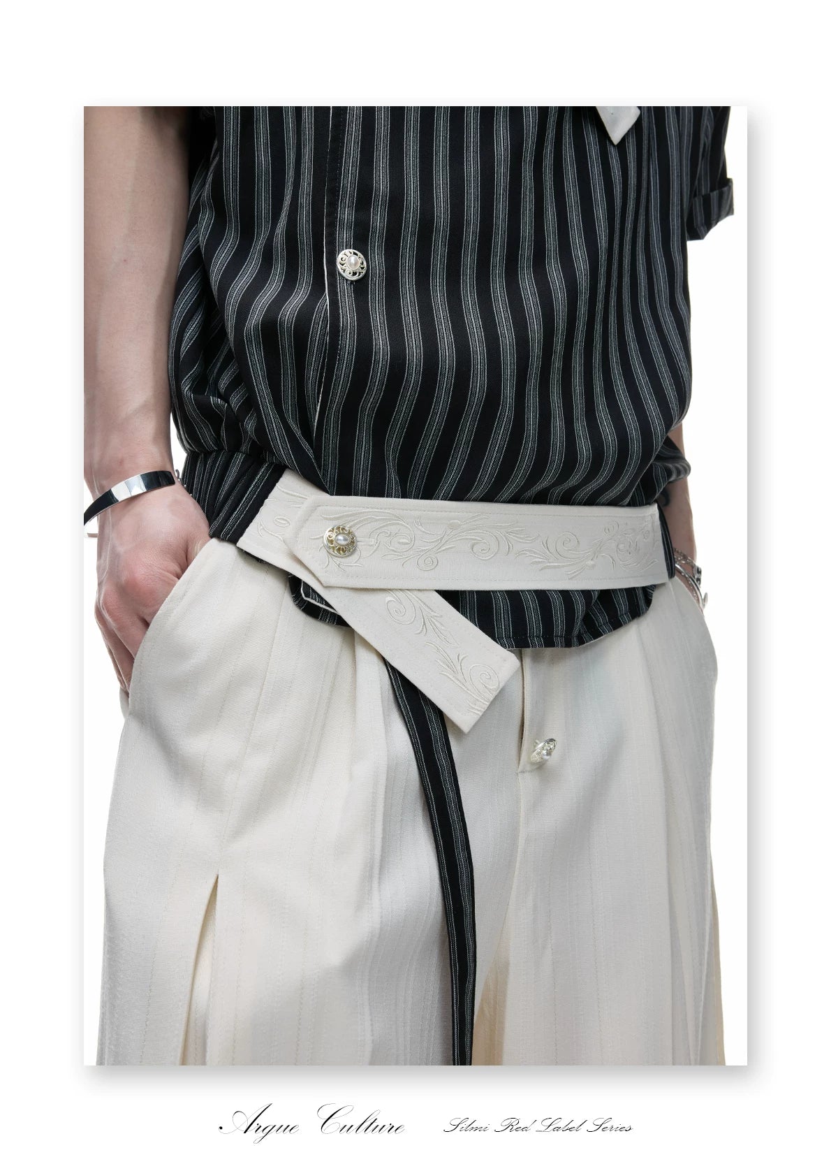 Deconstructed Striped Shirt & Pants With Embroidery - detail image 23
