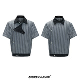 Deconstructed Striped Shirt & Pants With Embroidery - Gray Top