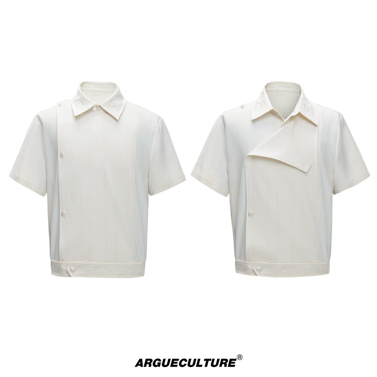Deconstructed Striped Shirt & Pants With Embroidery - White Top