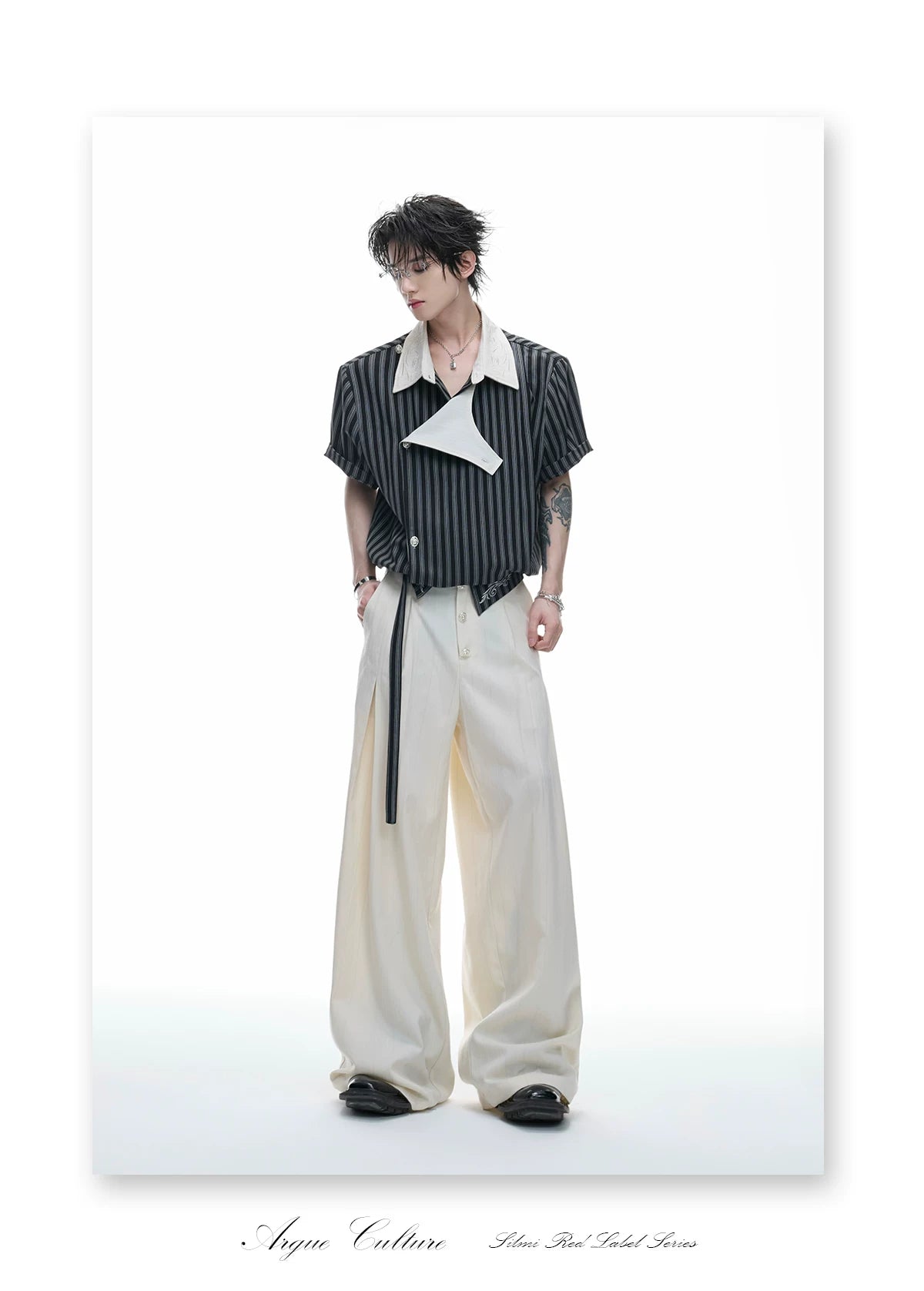 Deconstructed Striped Shirt & Pants With Embroidery - detail image 10