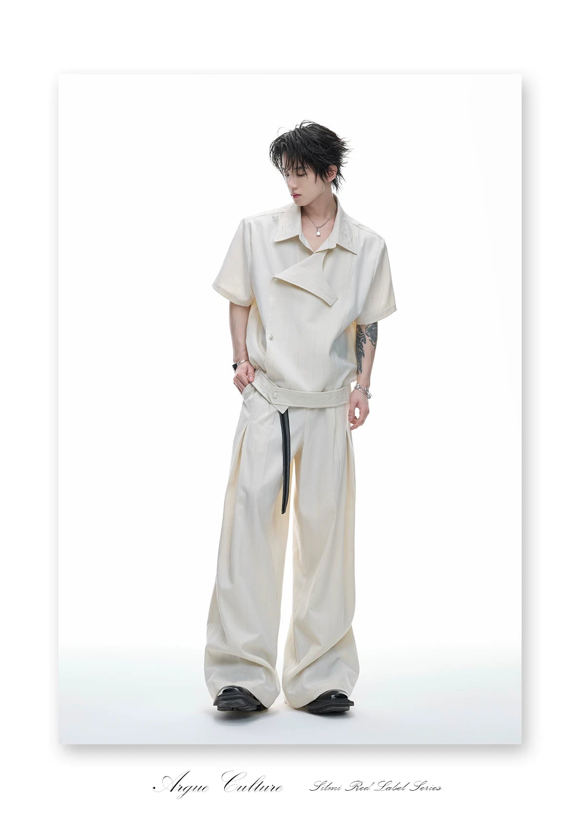 Deconstructed Striped Shirt & Pants With Embroidery - detail image 13