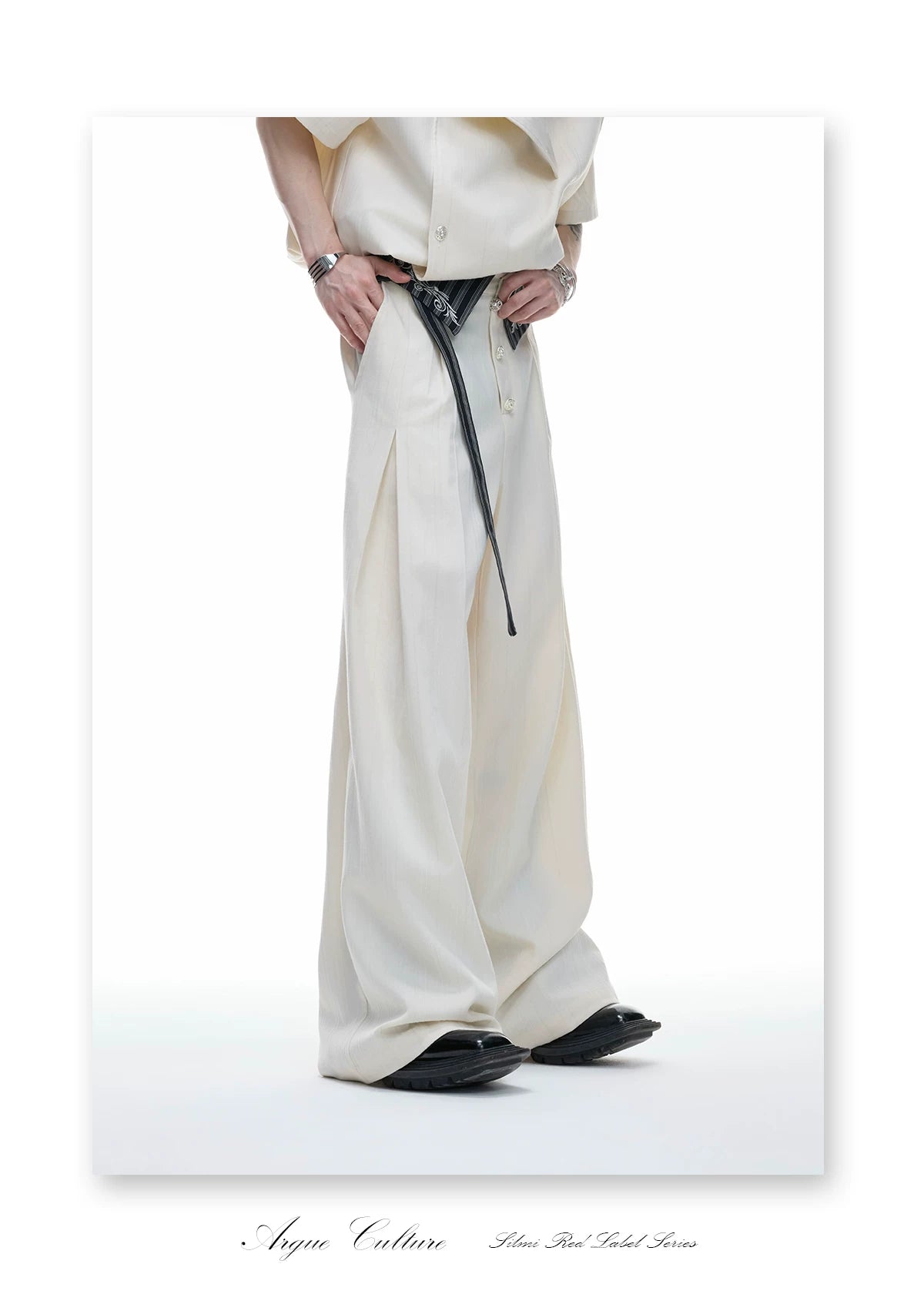 Deconstructed Striped Shirt & Pants With Embroidery - detail image 19