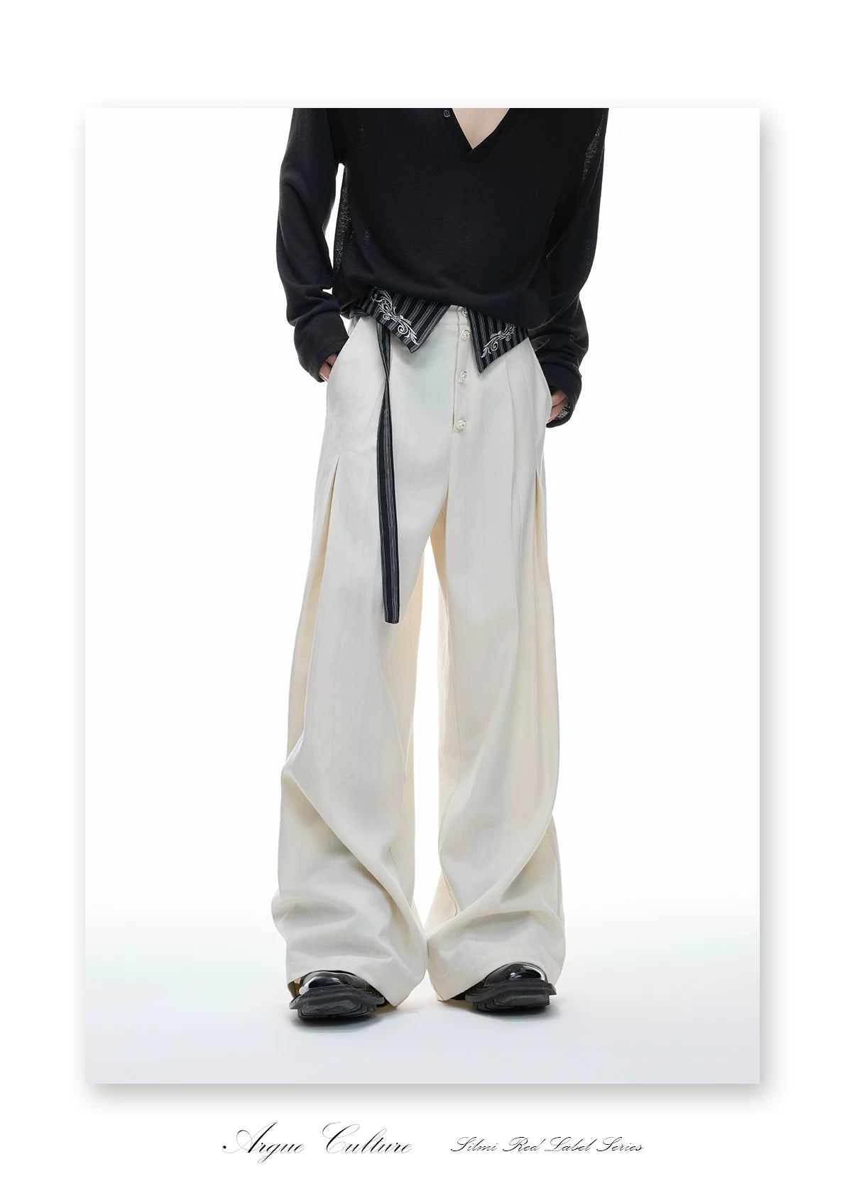 Deconstructed Striped Shirt & Pants With Embroidery - detail image 16