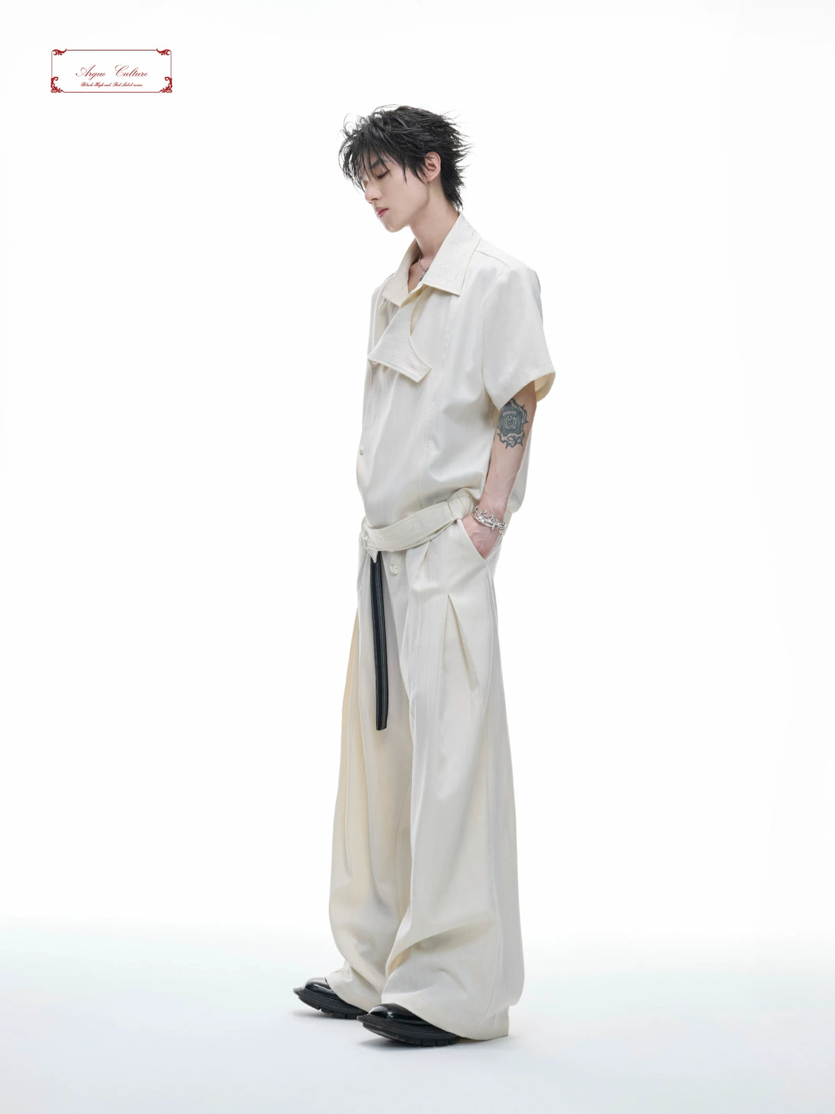 Deconstructed Striped Shirt & Pants With Embroidery - main image 2