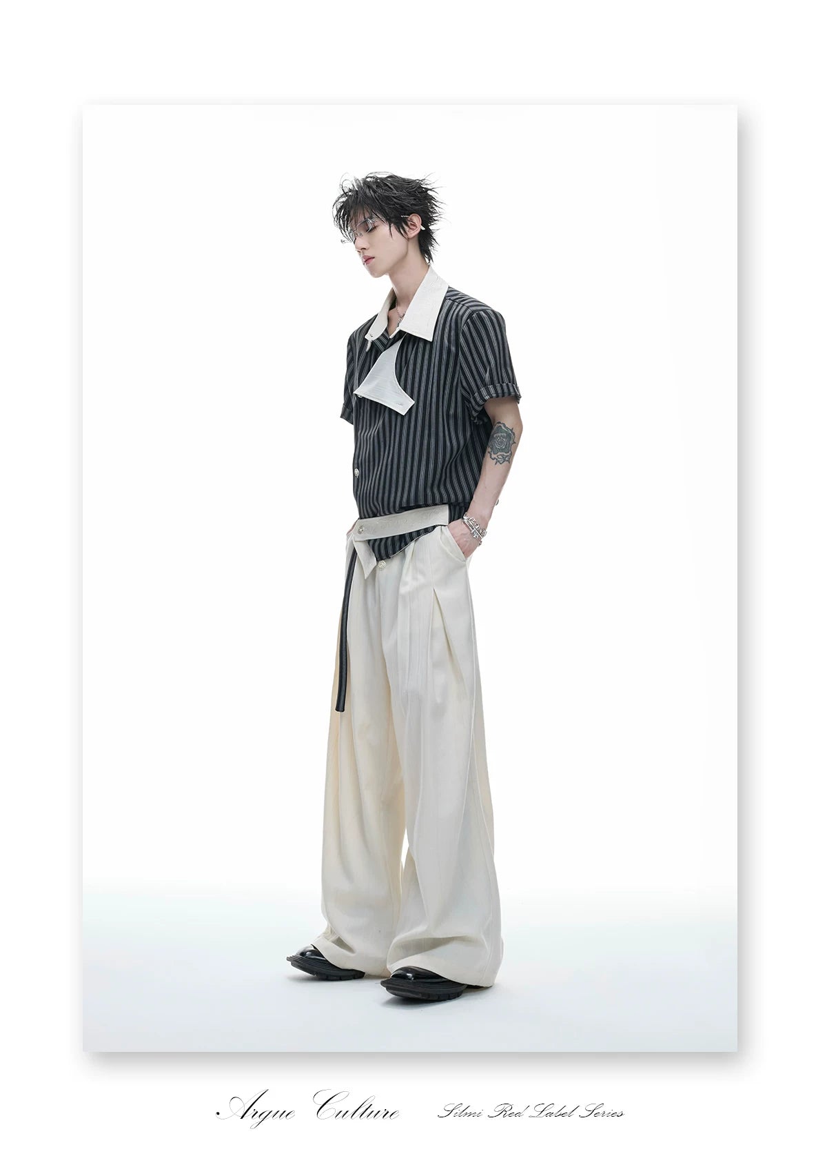 Deconstructed Striped Shirt & Pants With Embroidery - detail image 6