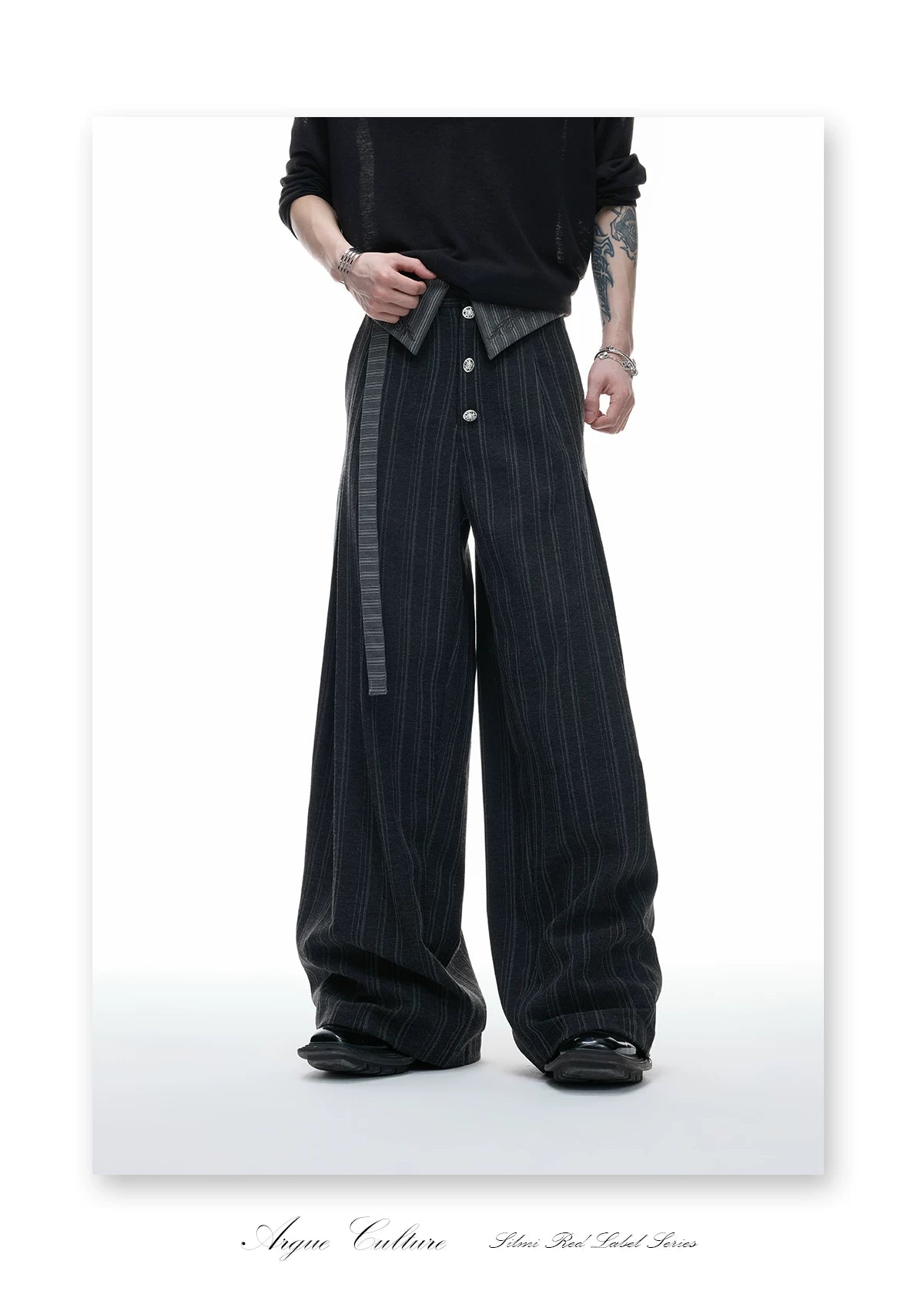 Deconstructed Striped Shirt & Pants With Embroidery - detail image 20