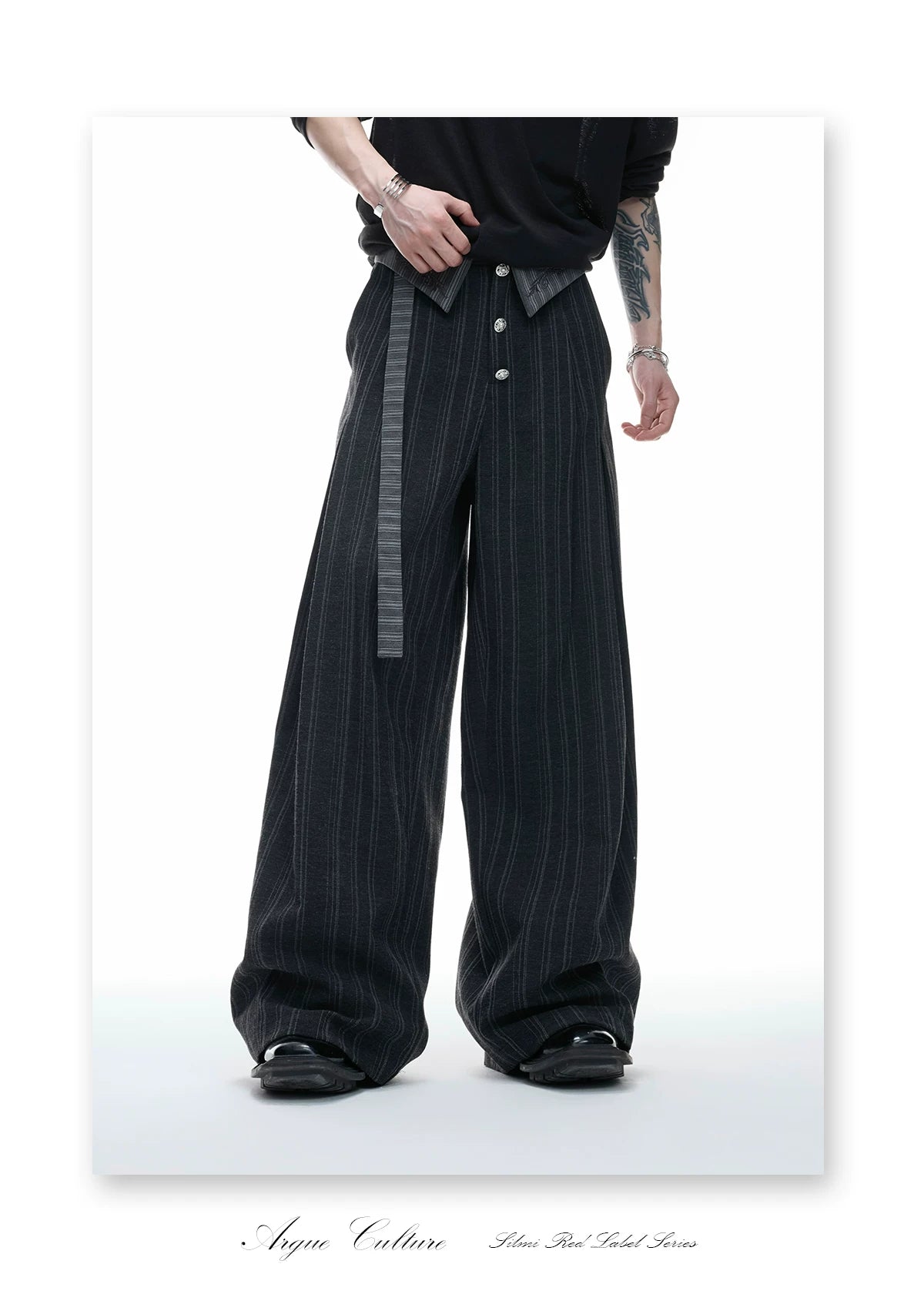 Deconstructed Striped Shirt & Pants With Embroidery - detail image 21