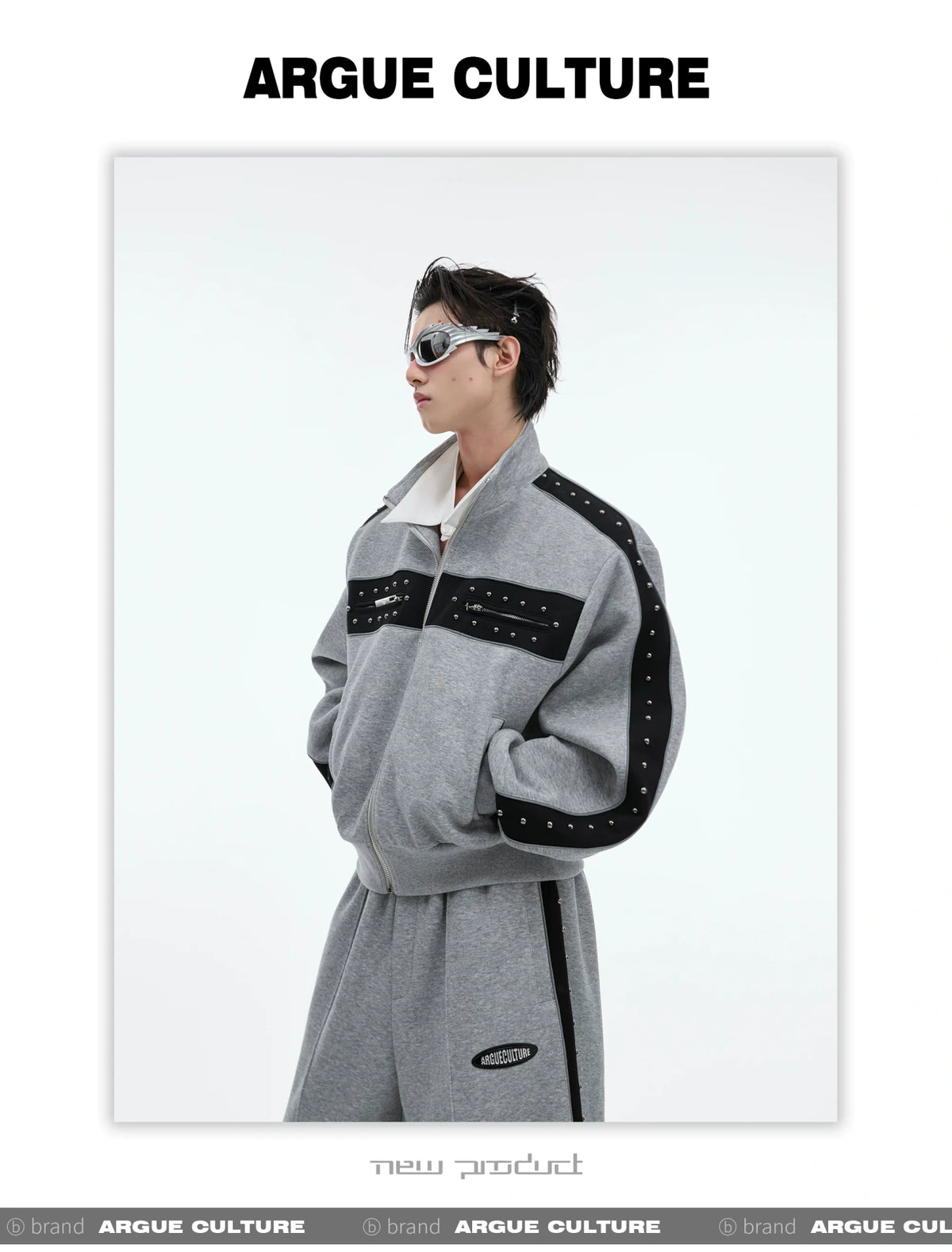 Deconstructed Stud Zip Jacket & Relaxed Pants Set - detail image 13