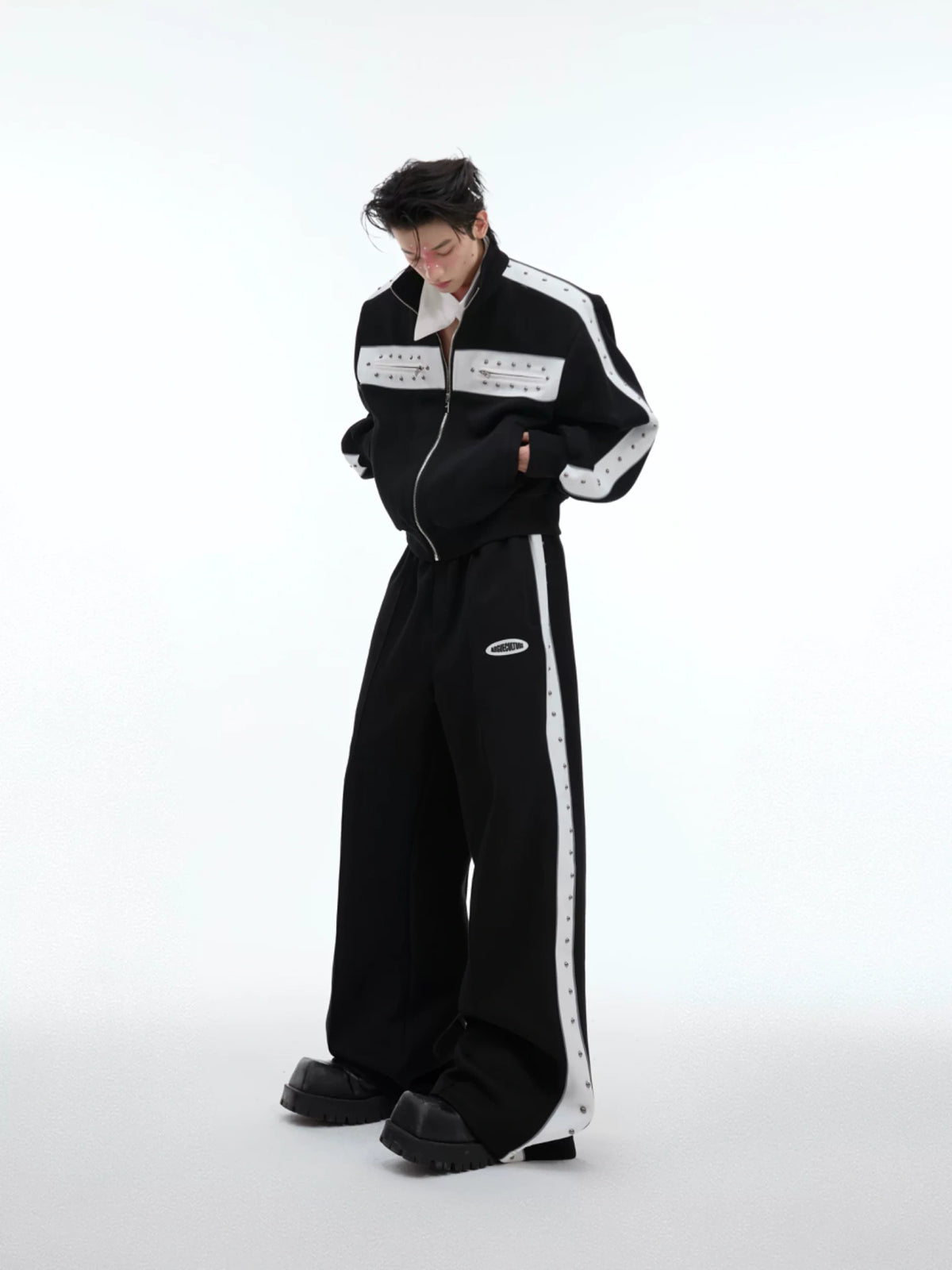 Deconstructed Stud Zip Jacket & Relaxed Pants Set - main image 4