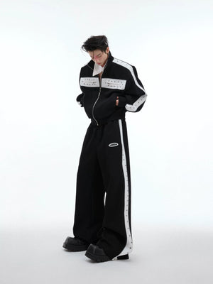 Deconstructed Stud Zip Jacket & Relaxed Pants Set - main image 4