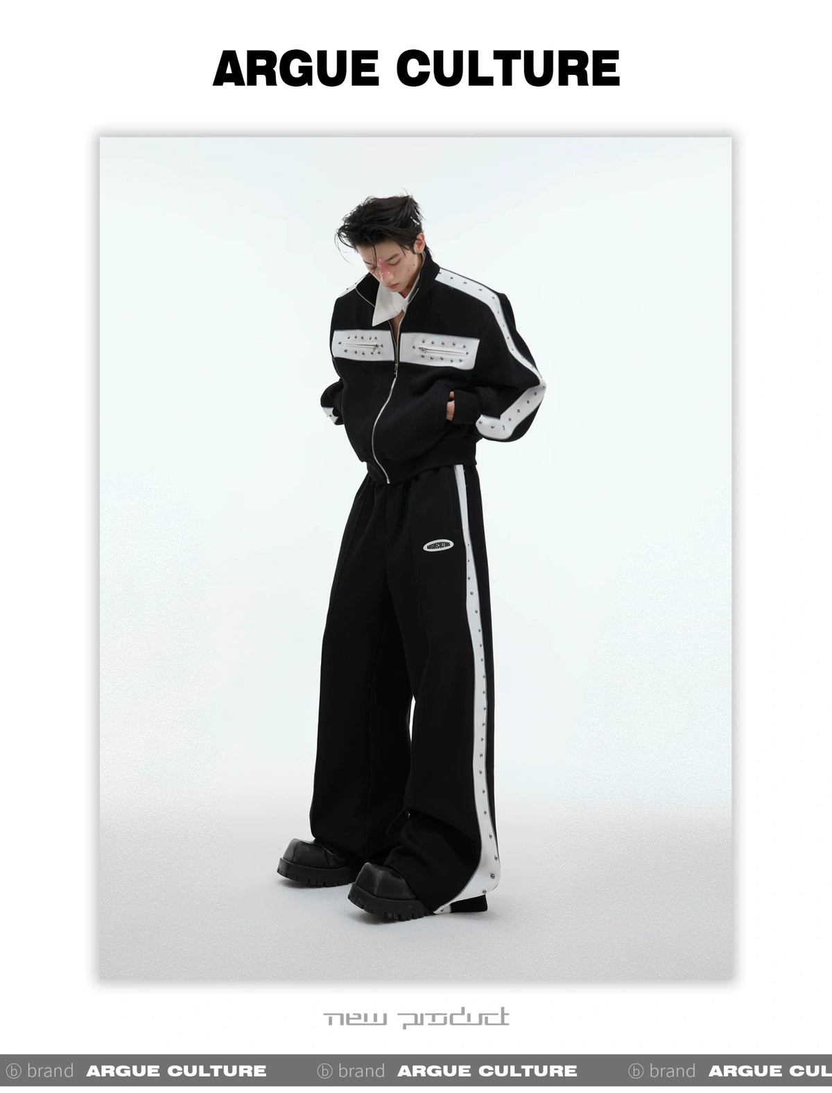 Deconstructed Stud Zip Jacket & Relaxed Pants Set - detail image 2