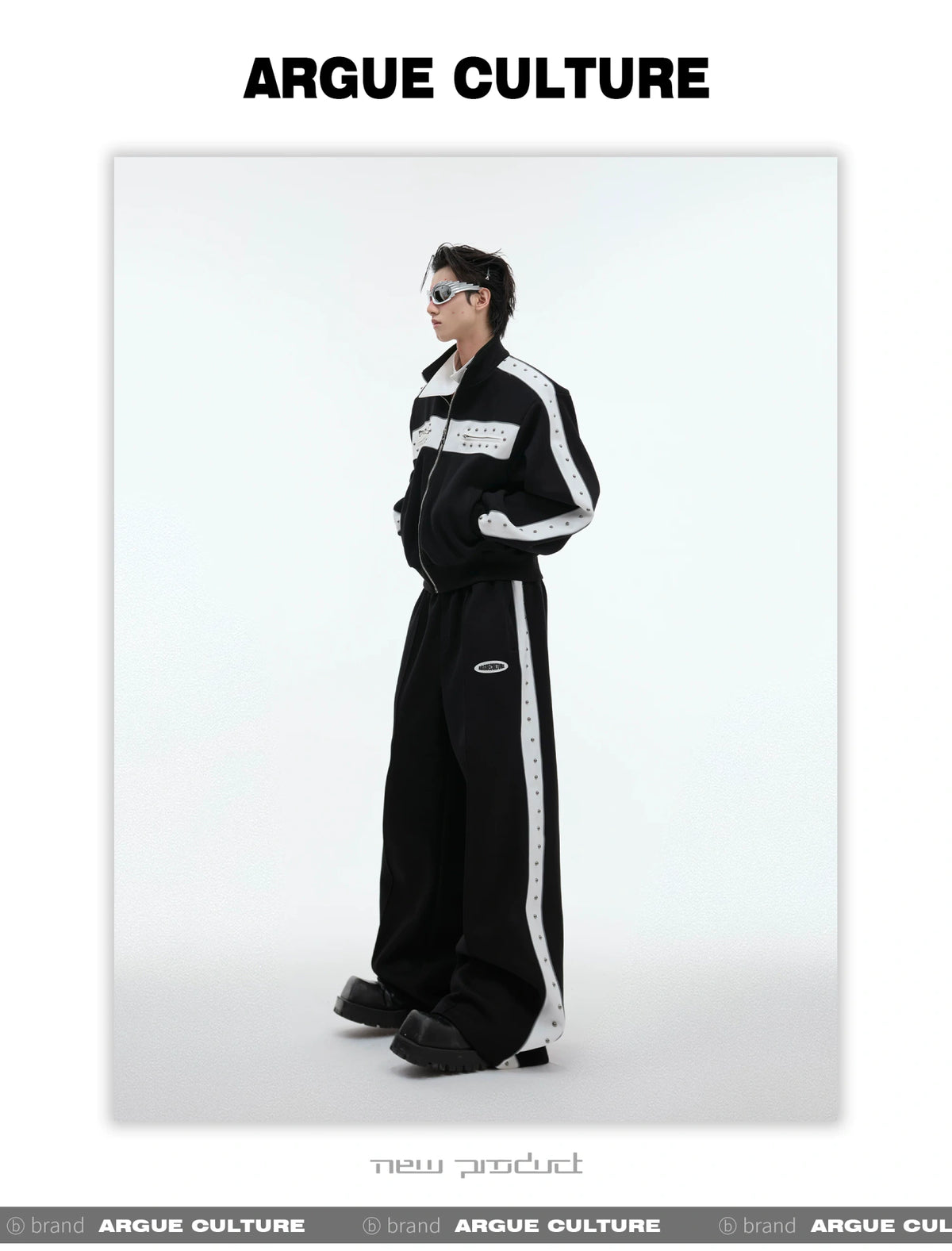 Deconstructed Stud Zip Jacket & Relaxed Pants Set - detail image 3