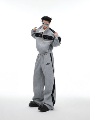 Deconstructed Stud Zip Jacket & Relaxed Pants Set - main image 1