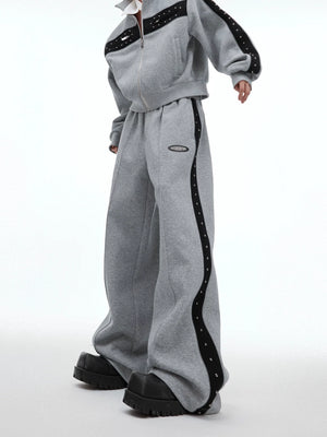 Deconstructed Stud Zip Jacket & Relaxed Pants Set - main image 5