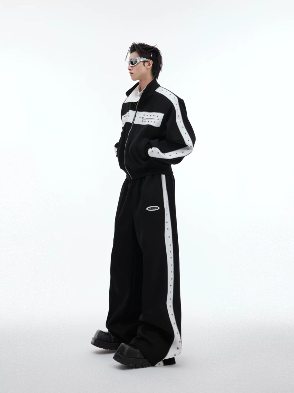 Deconstructed Stud Zip Jacket & Relaxed Pants Set - main image 2