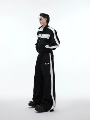 Deconstructed Stud Zip Jacket & Relaxed Pants Set - main image 2