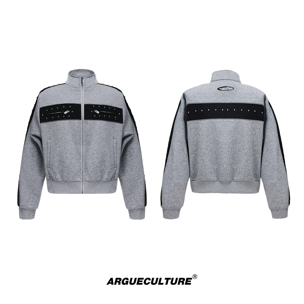 Deconstructed Stud Zip Jacket & Relaxed Pants Set - Stud Gray Jacket