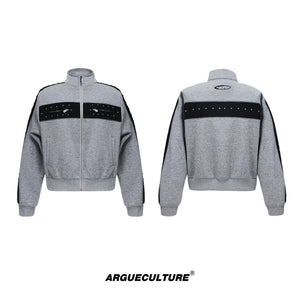 Deconstructed Stud Zip Jacket & Relaxed Pants Set - Stud Gray Jacket