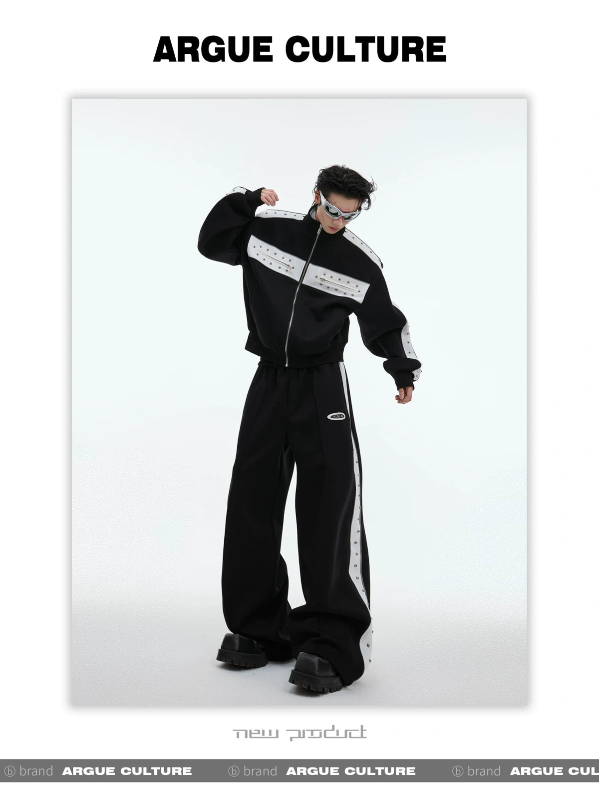 Deconstructed Stud Zip Jacket & Relaxed Pants Set - detail image 5