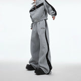 Deconstructed Stud Zip Jacket & Relaxed Pants Set - Stud Gray Pants