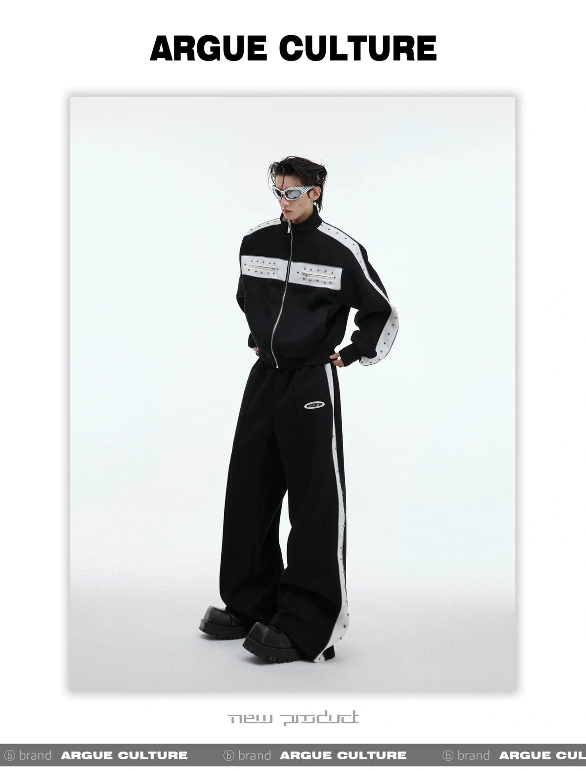 Deconstructed Stud Zip Jacket & Relaxed Pants Set - detail image 4