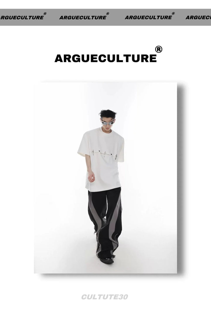 Deconstructed T - Shirt with Metal Airplane Buckle & Shoulder Pads - ArguE CulturE