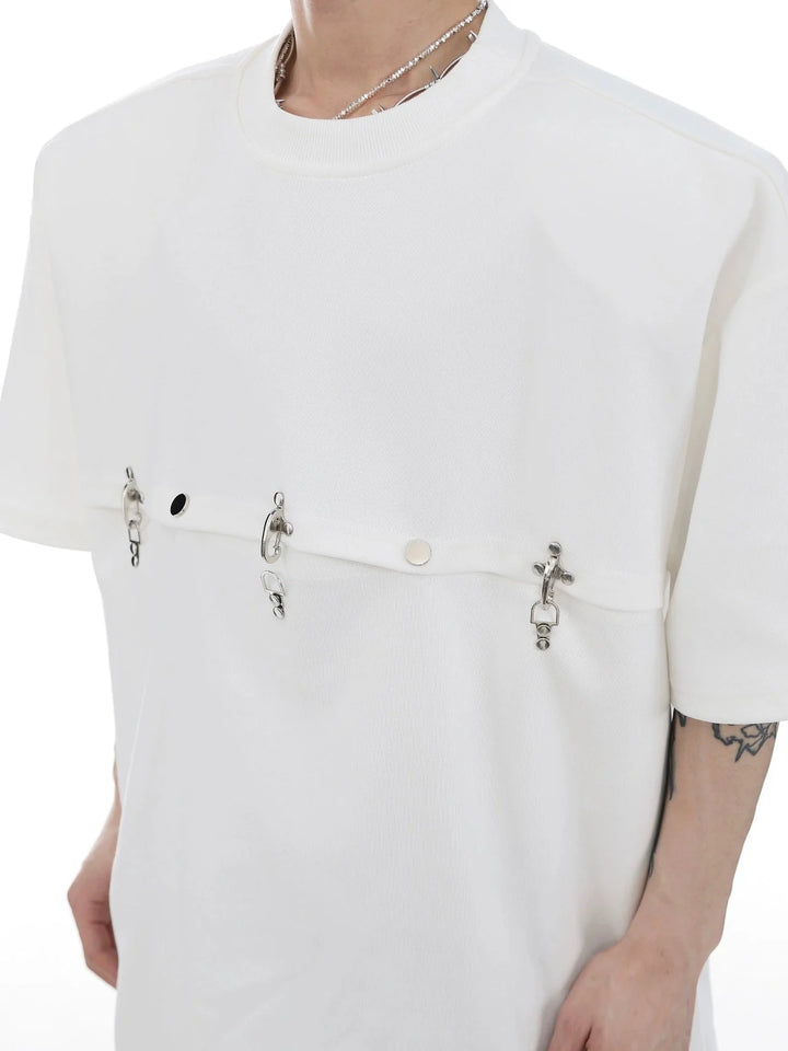 Deconstructed T - Shirt with Metal Airplane Buckle & Shoulder Pads - ArguE CulturE