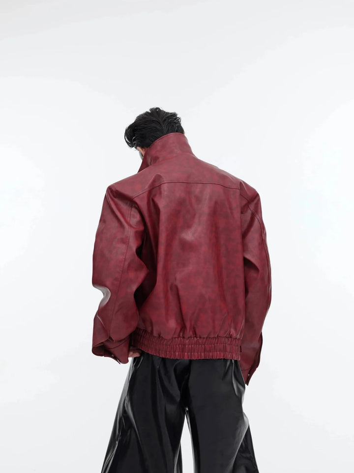 Deconstructed Tie - Dye Red Faux Leather Jacket | Detachable Design Coat with Metal Buttons - ArguE CulturE