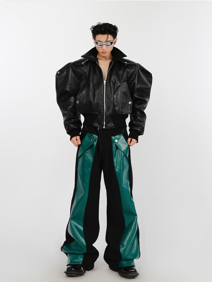 Deconstructed Trousers Faux Leather Patchwork | Oversize Casual Pants - ArguE CulturE