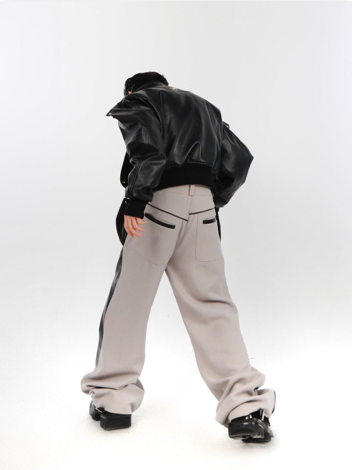 Deconstructed Trousers Faux Leather Patchwork | Oversize Casual Pants - ArguE CulturE