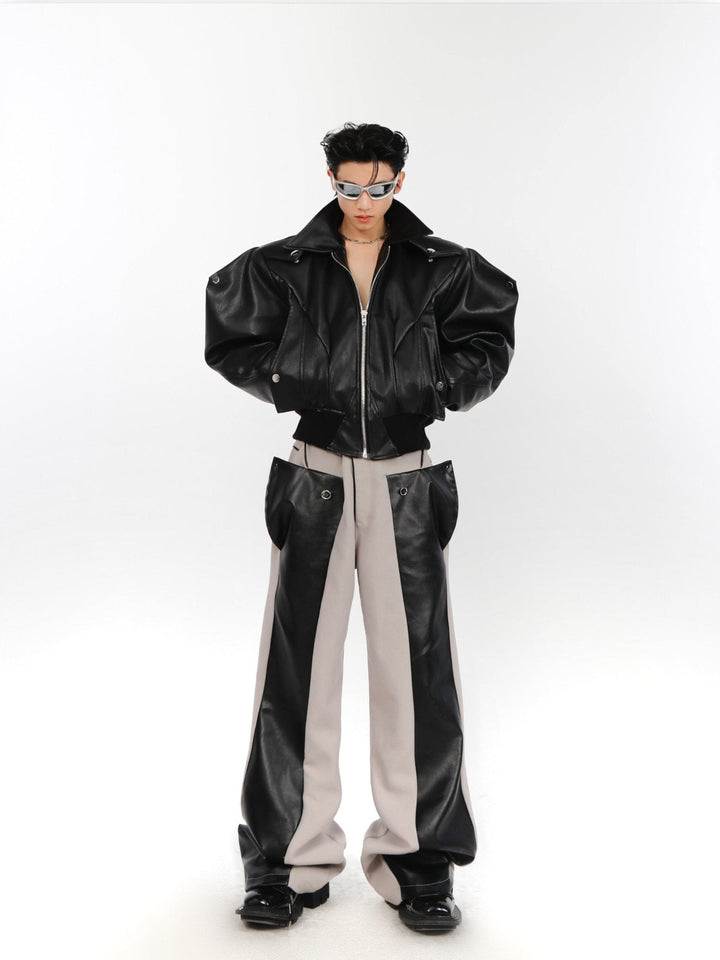 Deconstructed Trousers Faux Leather Patchwork | Oversize Casual Pants - ArguE CulturE