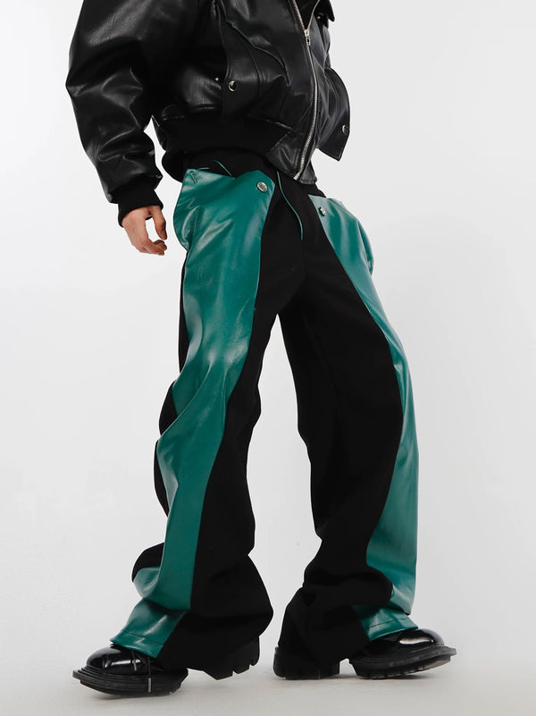 Deconstructed Trousers Faux Leather Patchwork | Oversize Casual Pants - ArguE CulturE