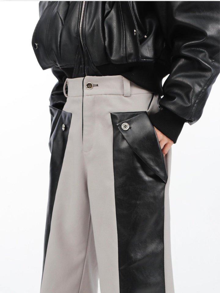 Deconstructed Trousers Faux Leather Patchwork | Oversize Casual Pants - ArguE CulturE