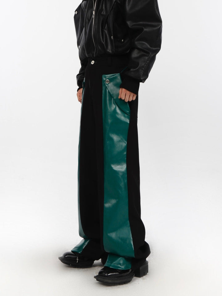 Deconstructed Trousers Faux Leather Patchwork | Oversize Casual Pants - ArguE CulturE