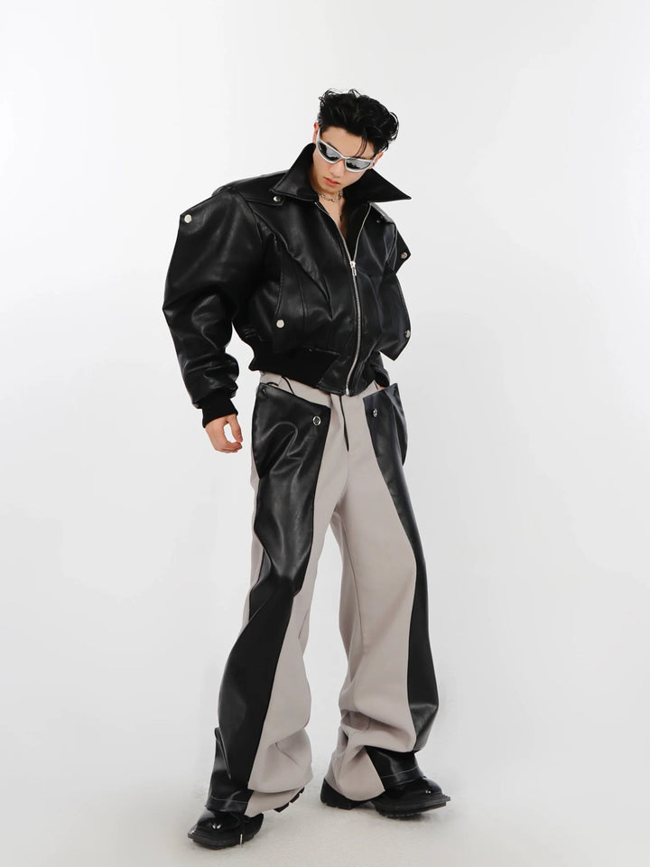 Deconstructed Trousers Faux Leather Patchwork | Oversize Casual Pants - ArguE CulturE