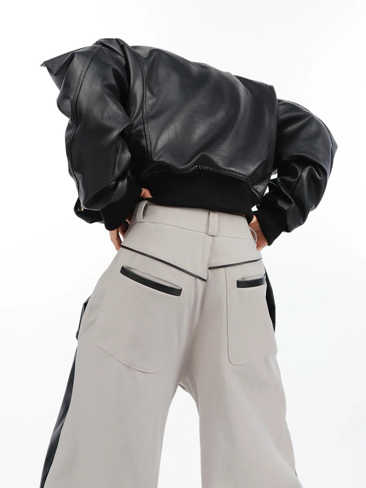 Deconstructed Trousers Faux Leather Patchwork | Oversize Casual Pants - ArguE CulturE