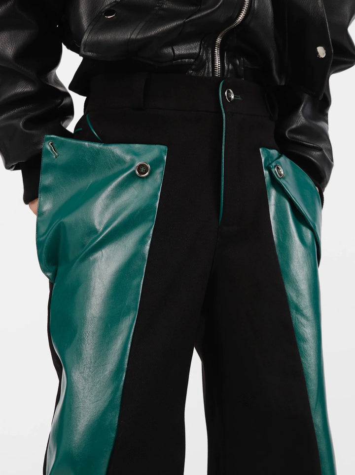 Deconstructed Trousers Faux Leather Patchwork | Oversize Casual Pants - ArguE CulturE