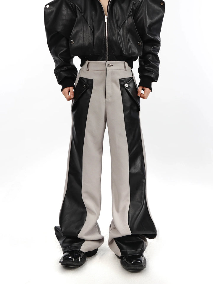 Deconstructed Trousers Faux Leather Patchwork | Oversize Casual Pants - ArguE CulturE